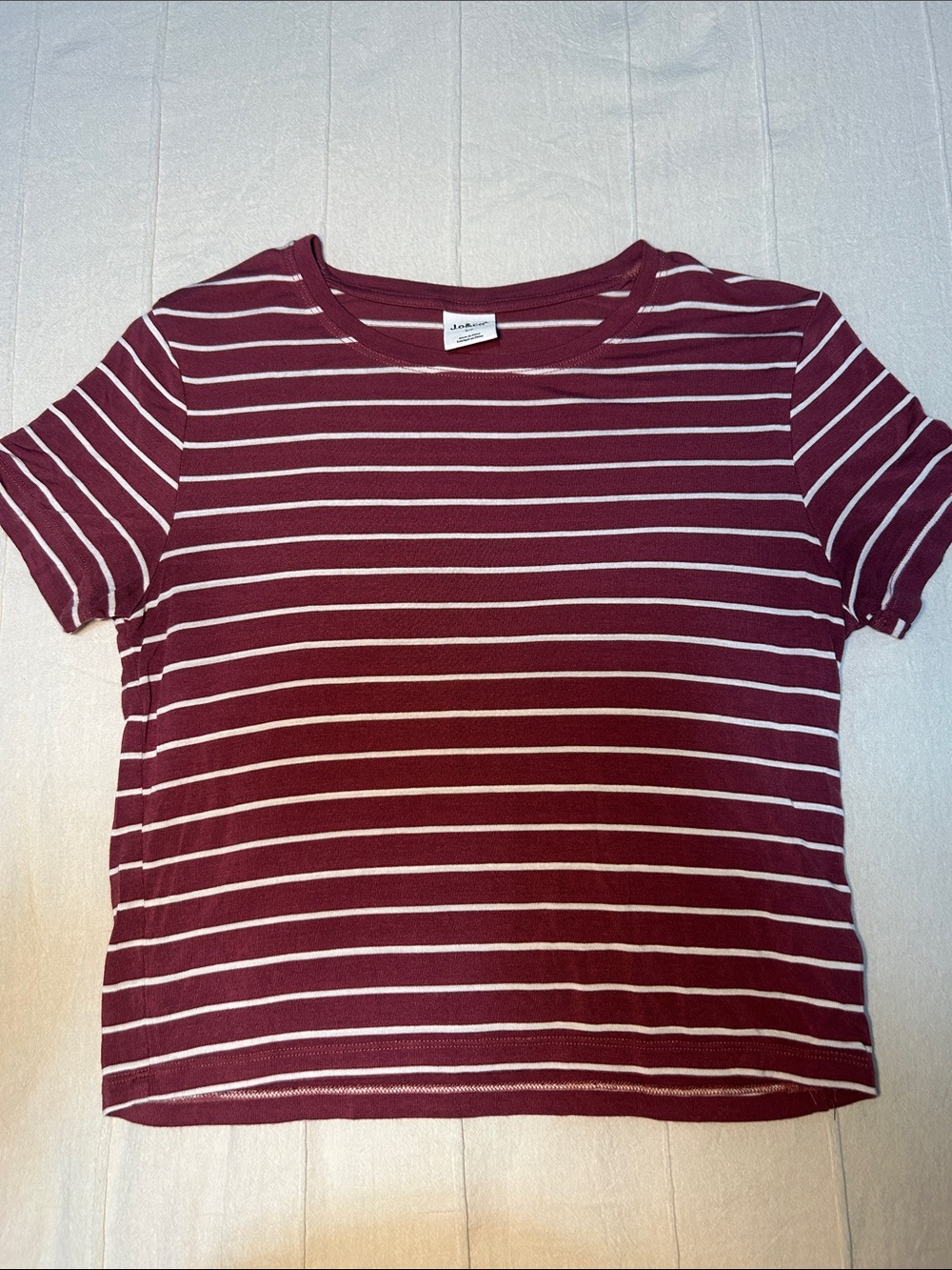 Striped Crewneck Tee - Maroon & White